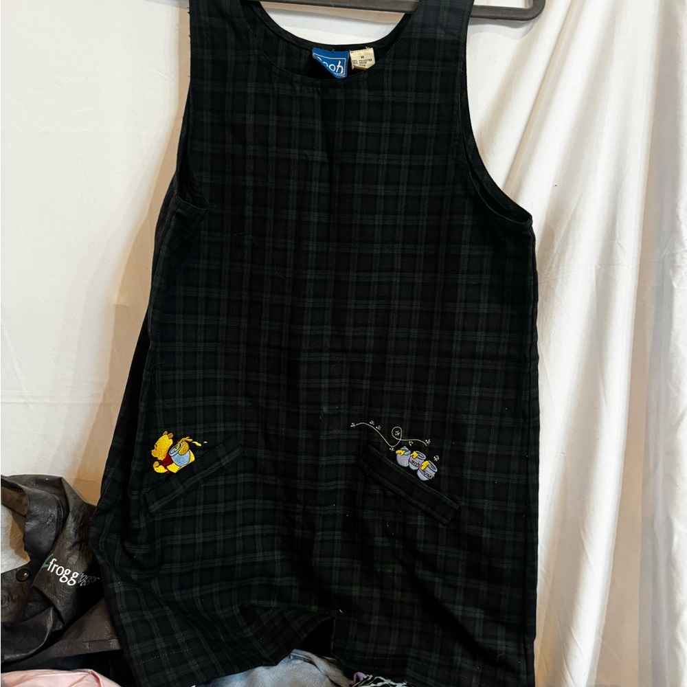 Plaid Kids Dress with Pocket Details Pooh
